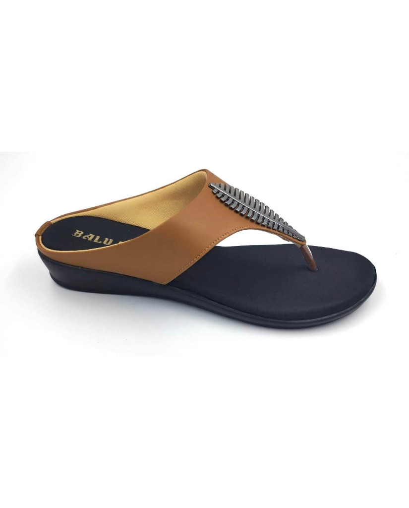 876 : Balujas Tan Flat Ladies Chappal