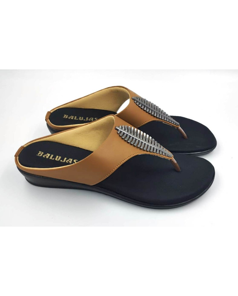 876 : Balujas Tan Flat Ladies Chappal