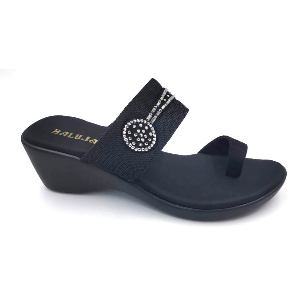 929 : Balujas Black Wedge Heel Ladies Chappal