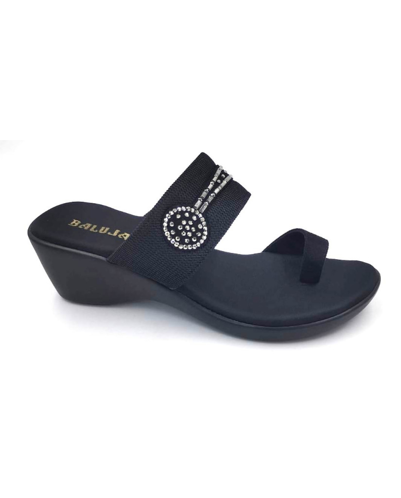 929 : Balujas Black Wedge Heel Ladies Chappal