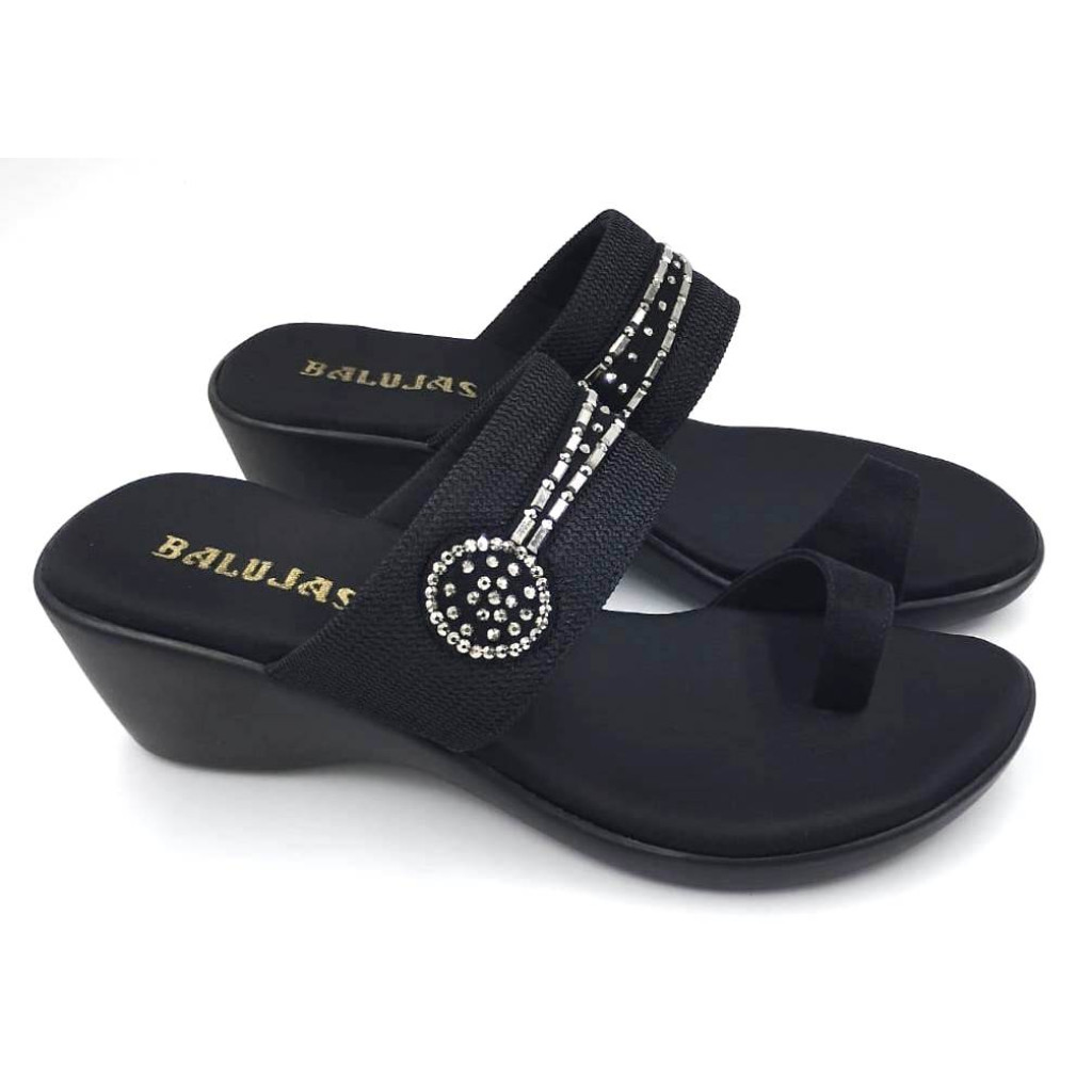 929 : Balujas Black Wedge Heel Ladies Chappal