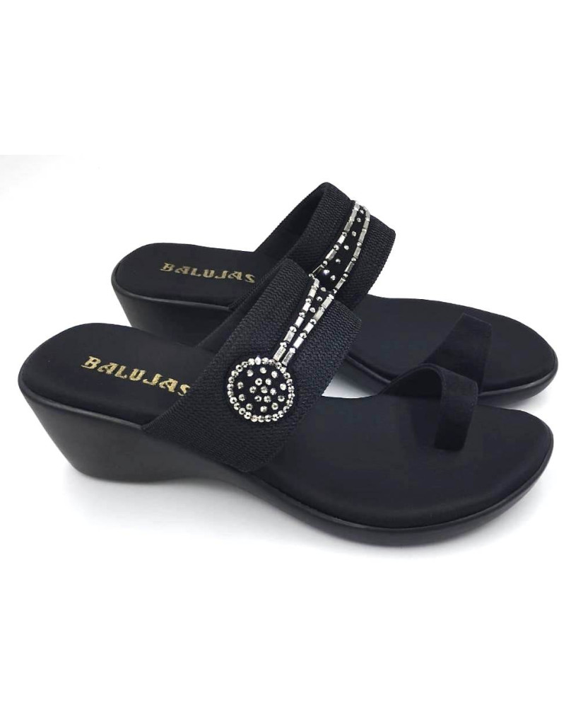 929 : Balujas Black Wedge Heel Ladies Chappal