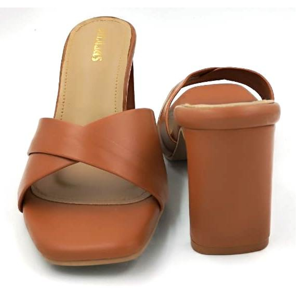 A97-106 : Balujas Tan Block Heel Ladies Slipper