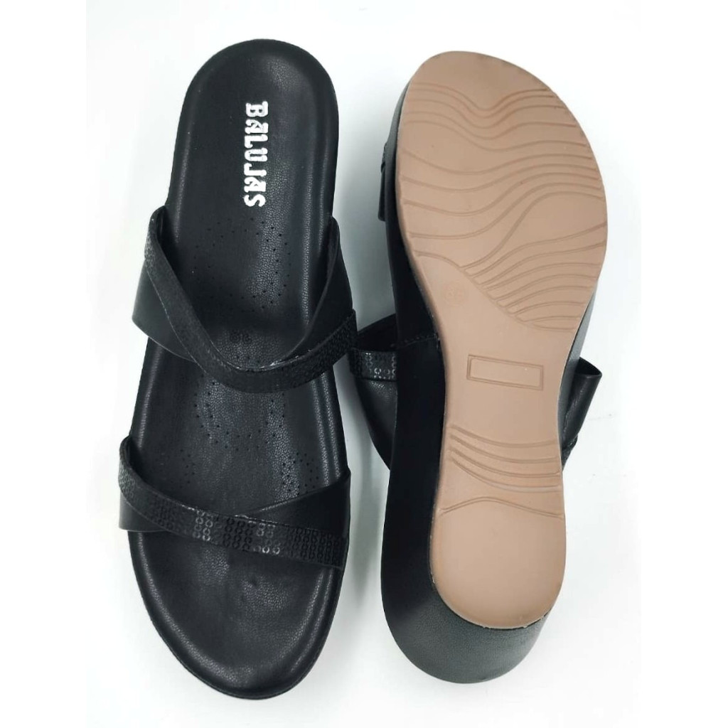10-269 : Balujas Black Wedge Heel Ladies Slipper