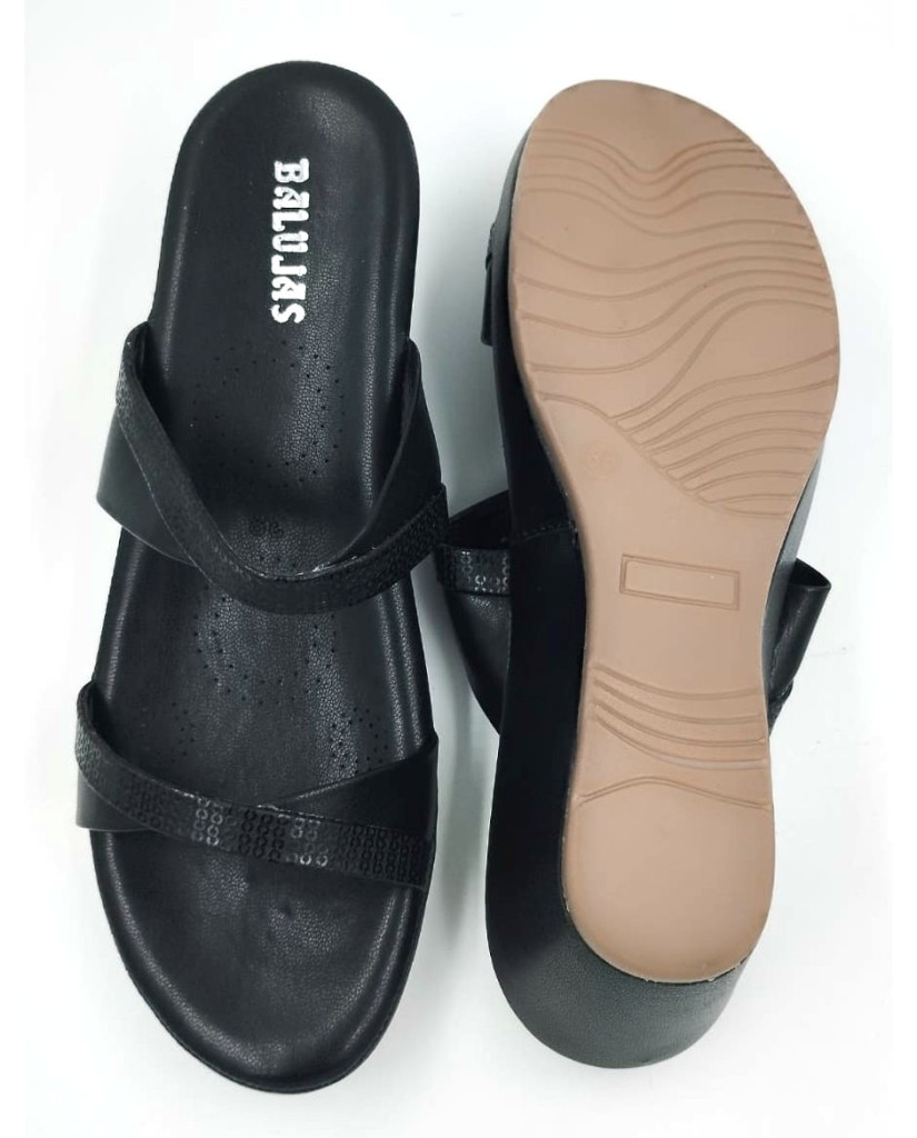 10-269 : Balujas Black Wedge Heel Ladies Slipper