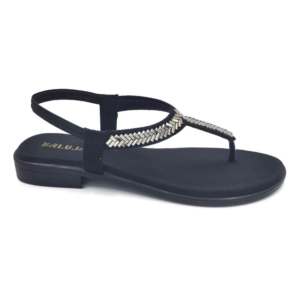 936 : Balujas Black Flat Ladies Sandal