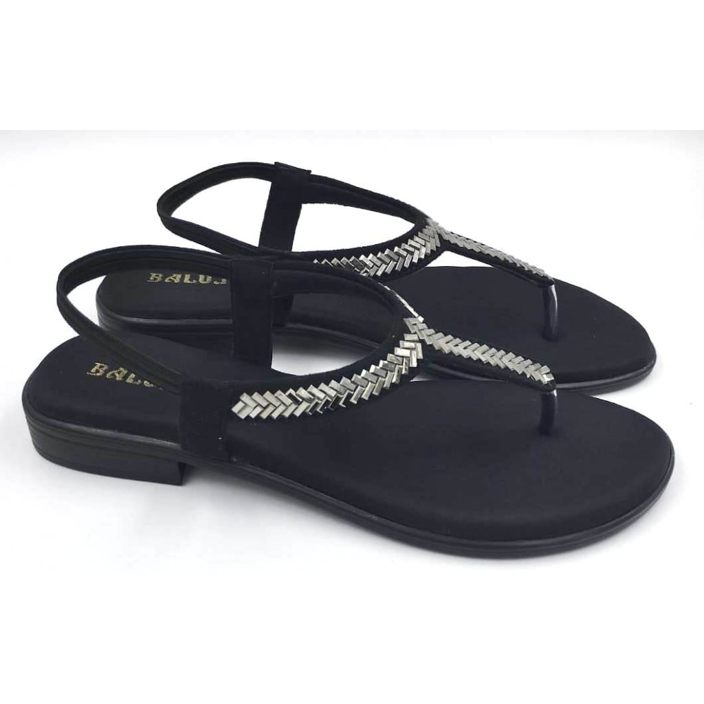 936 : Balujas Black Flat Ladies Sandal