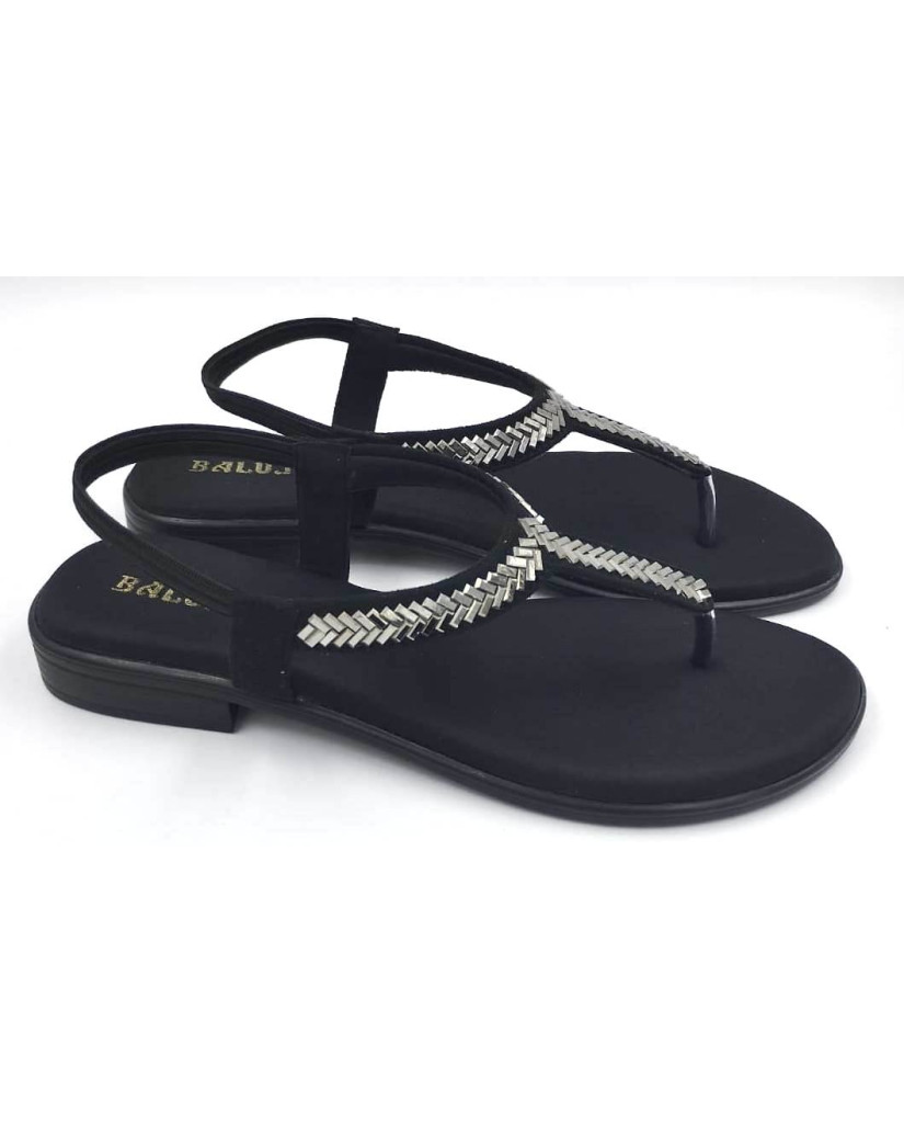 936 : Balujas Black Flat Ladies Sandal