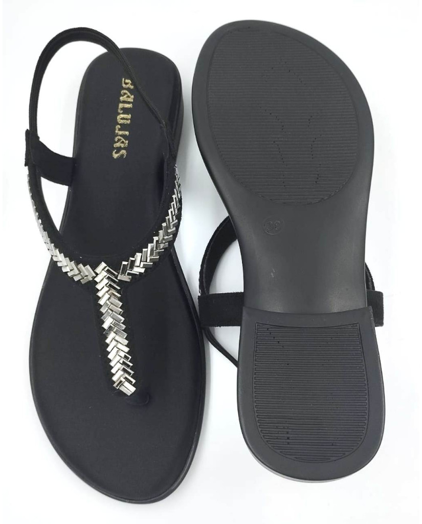 936 : Balujas Black Flat Ladies Sandal