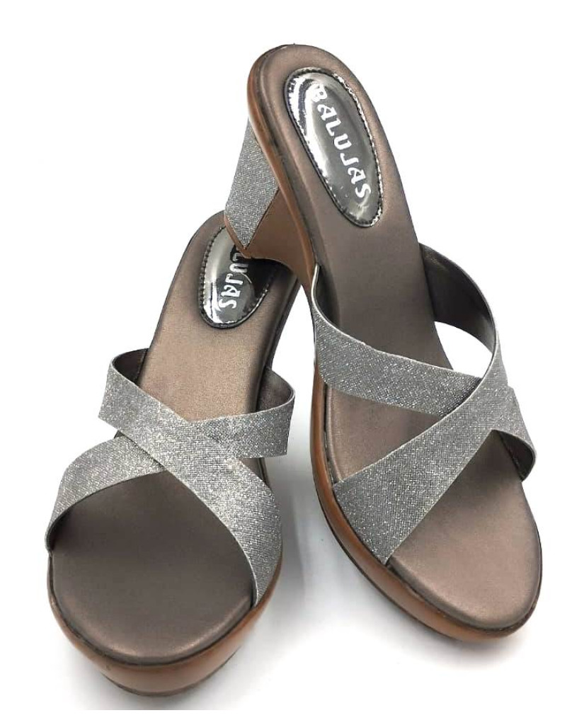 CR-102: Balujas Grey Block Heel Ladies Slipper