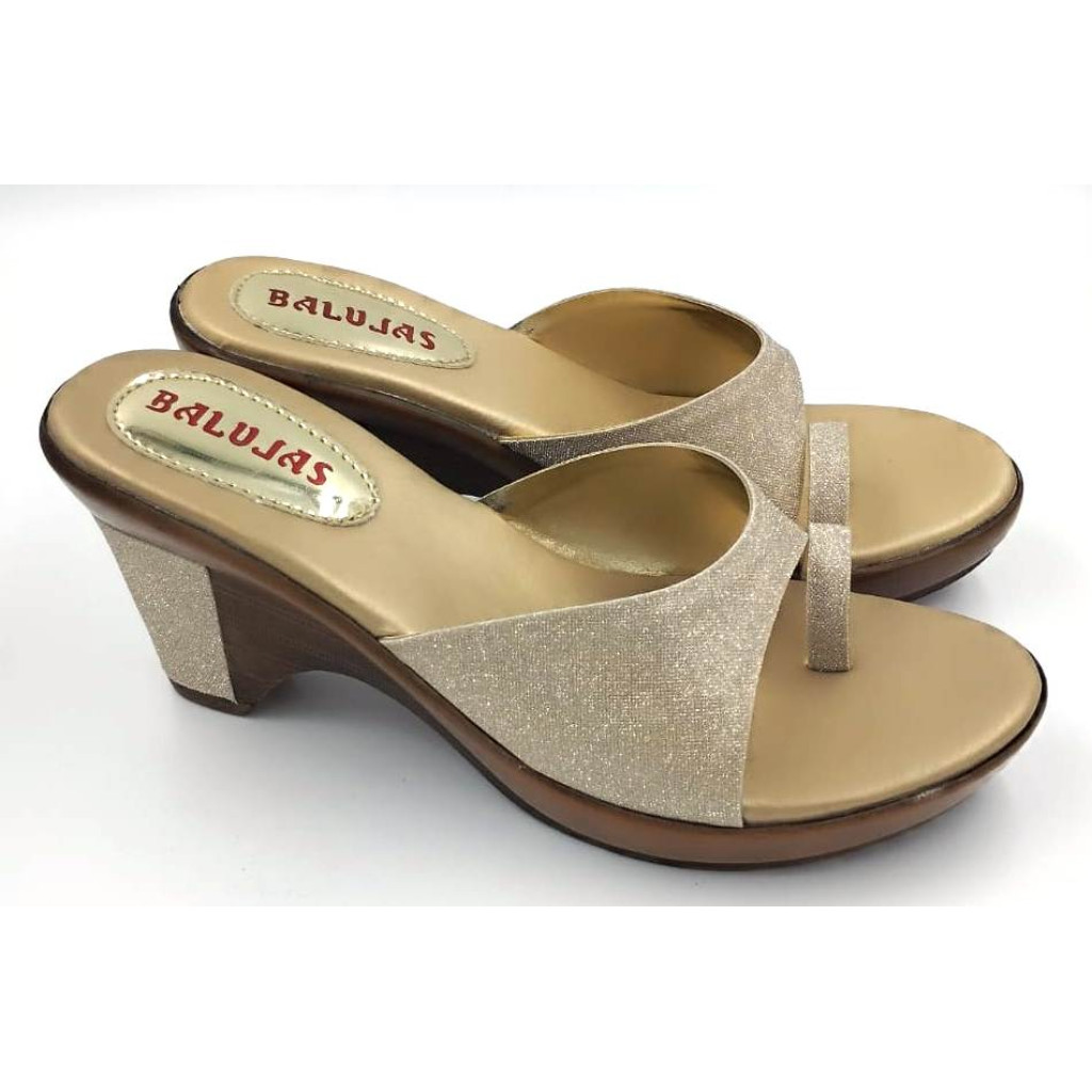 CR-103: Balujas Gold Block Heel Ladies Slipper