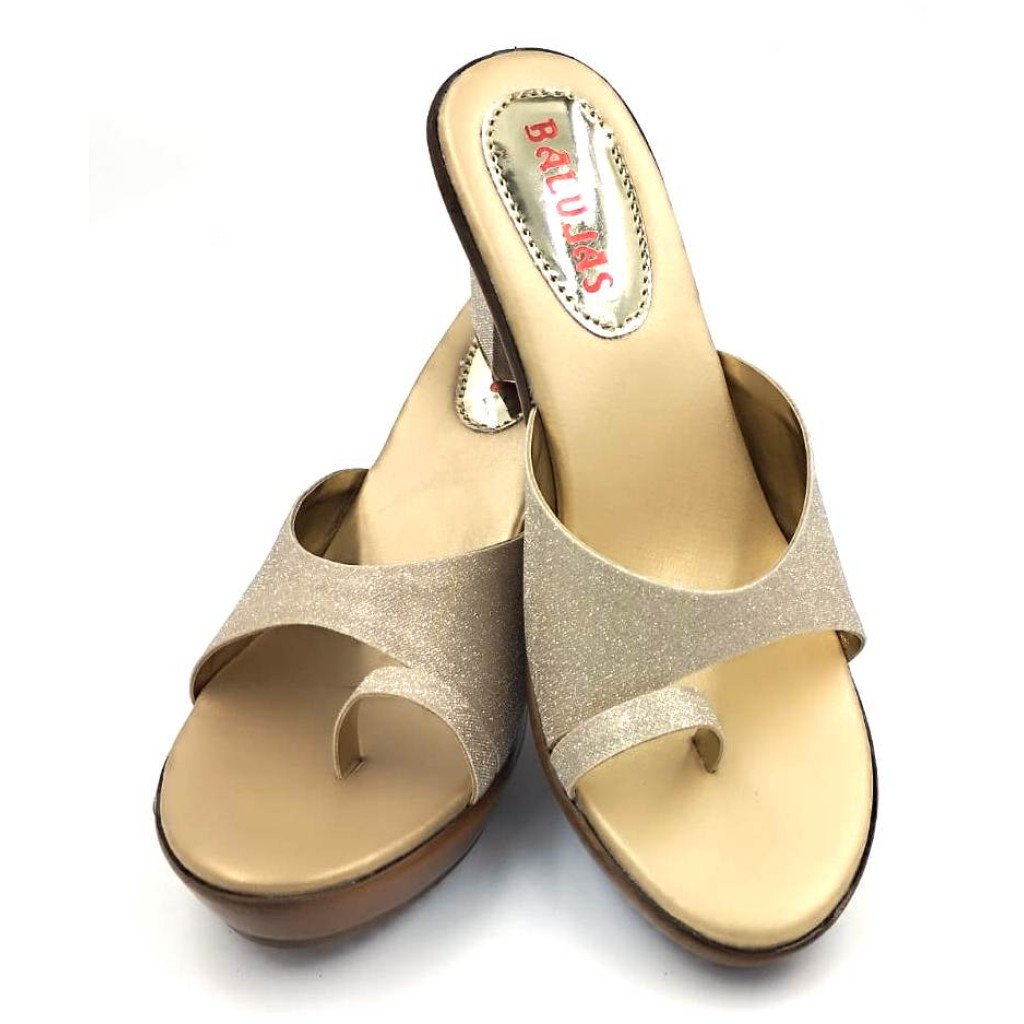 CR-103: Balujas Gold Block Heel Ladies Slipper