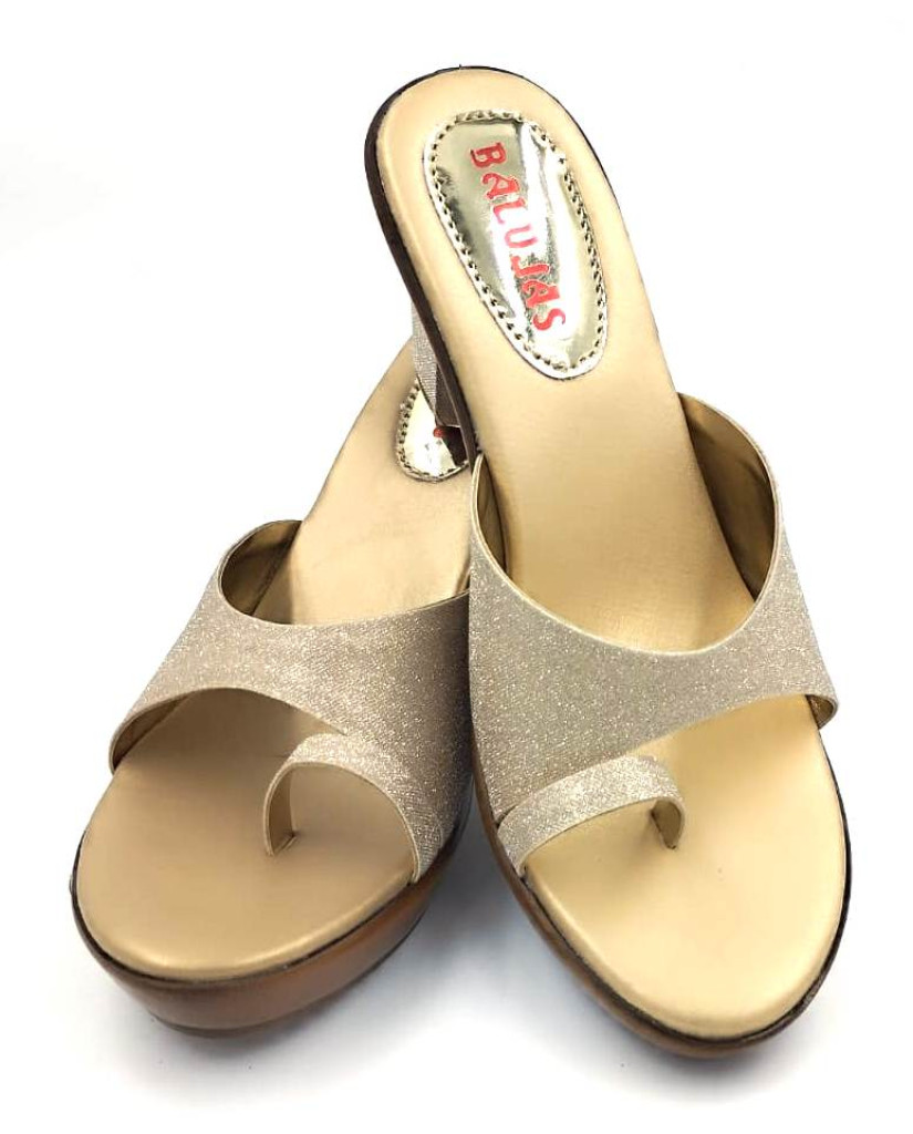 CR-103: Balujas Gold Block Heel Ladies Slipper