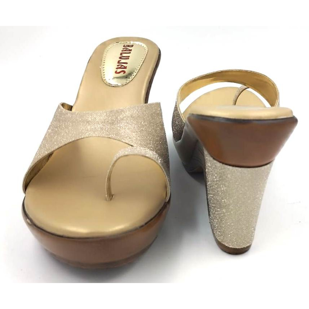 CR-103: Balujas Gold Block Heel Ladies Slipper