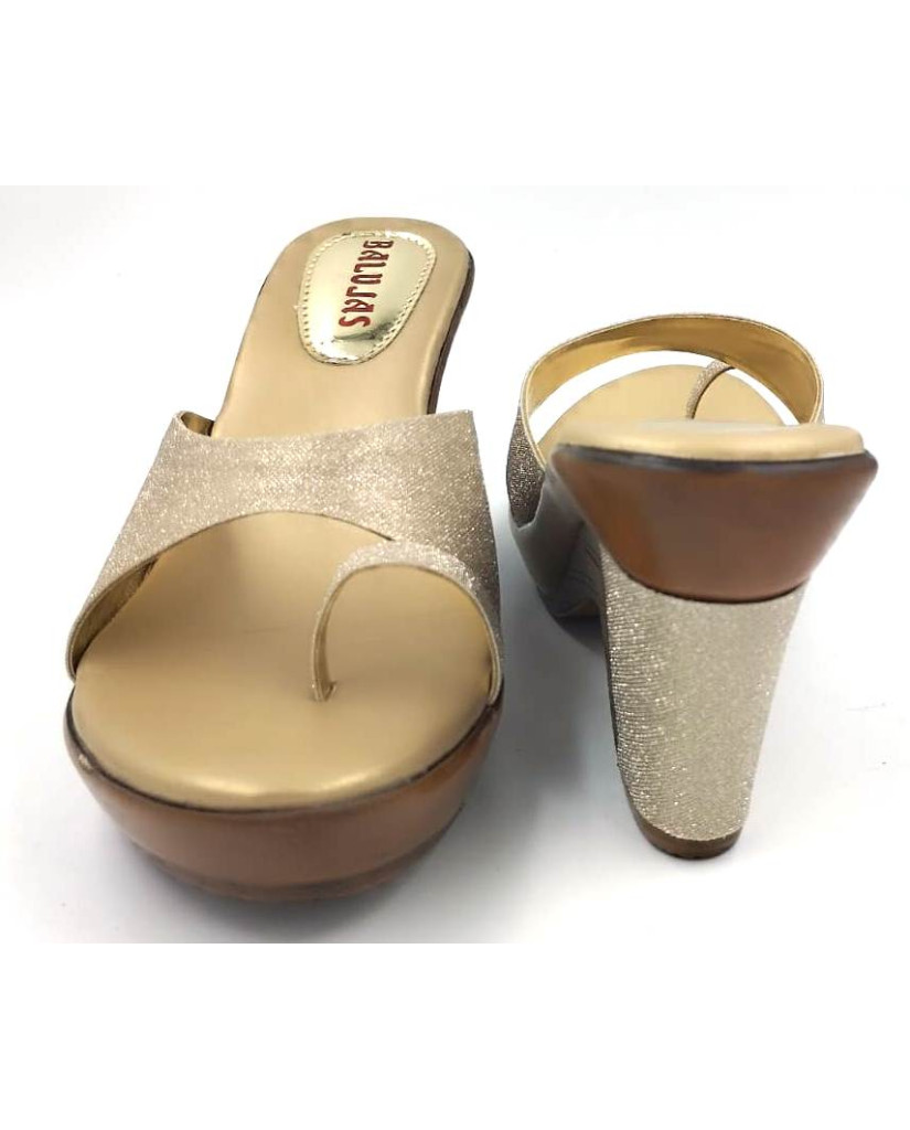 CR-103: Balujas Gold Block Heel Ladies Slipper