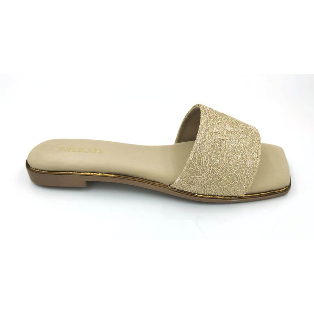 F1-NS-78 : Balujas Beige Flat Ladies Slipper