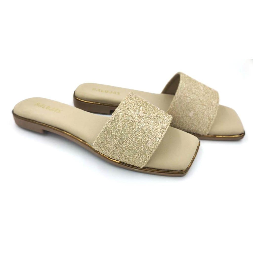 F1-NS-78 : Balujas Beige Flat Ladies Slipper