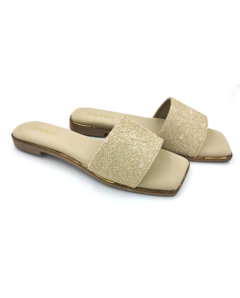 F1-NS-78 : Balujas Beige Flat Ladies Slipper