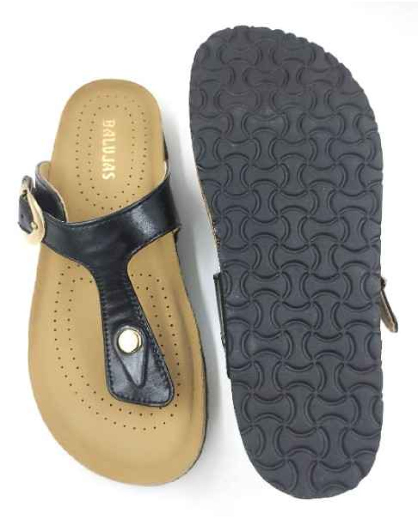 Bal-253 : Balujas Black Flat Ladies Chappal