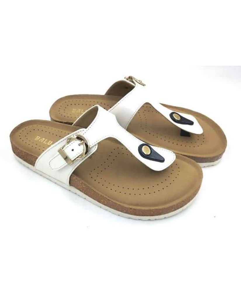 Bal-253 : Balujas White Flat Ladies Chappal