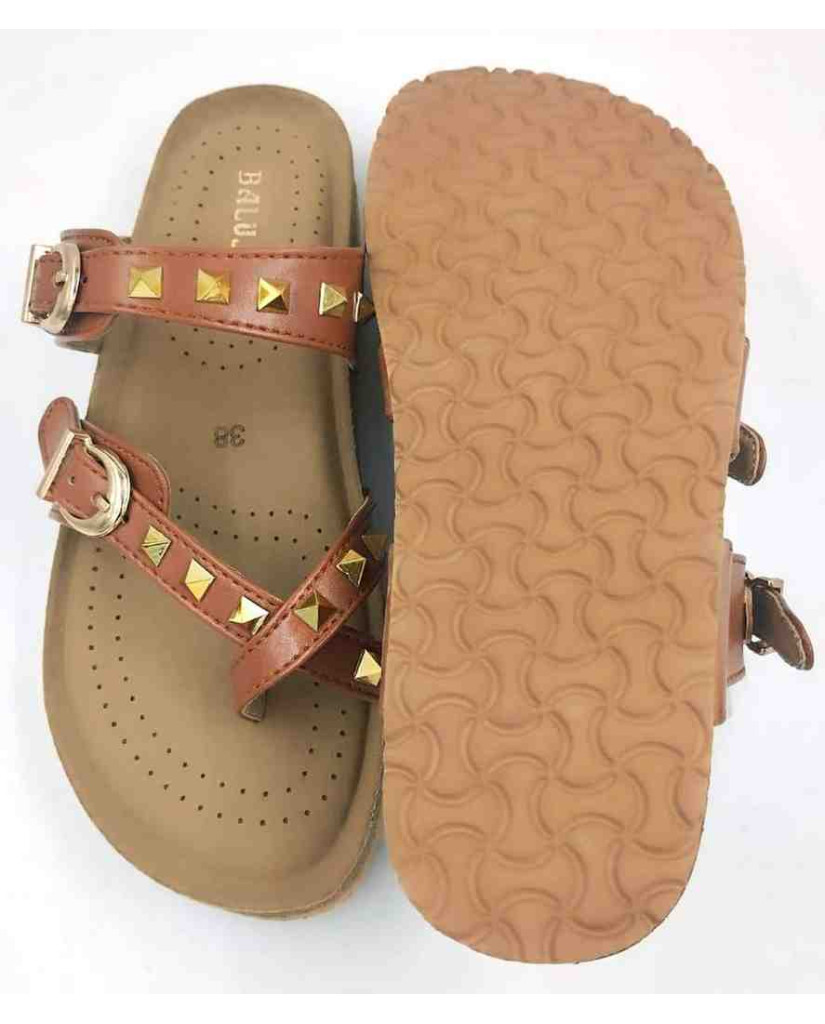 Bal-278 : Balujas Tan Flat Ladies Chappal